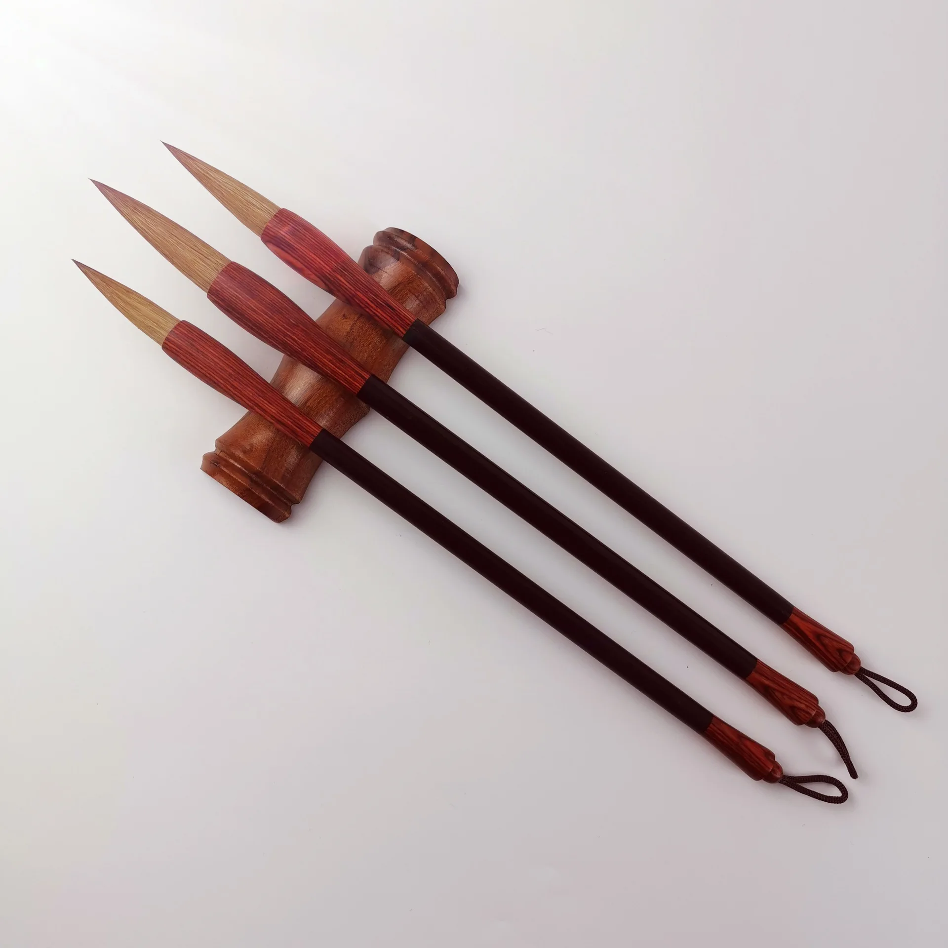Three Piece Weasel Hair Chinese Calligraphy Brush Set with Wood Handles for Regular Script and Small Character Practice