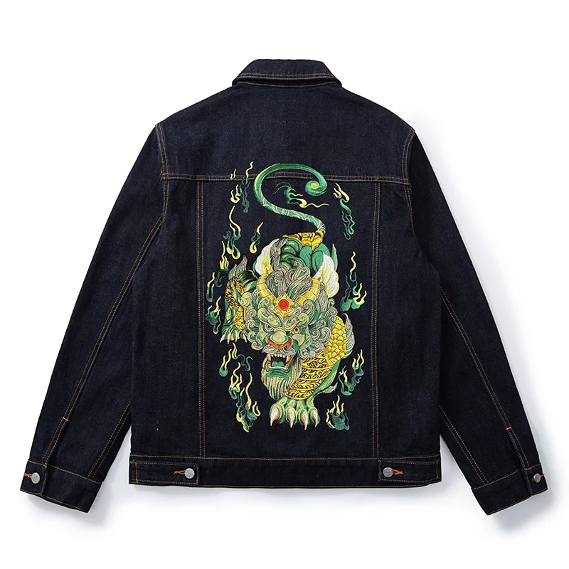 

Элитная джинсовая мужская куртка с вышивкой Bull Xiuui, свободный крой, осенняя новинка, модная повседневная хлопковая куртка
