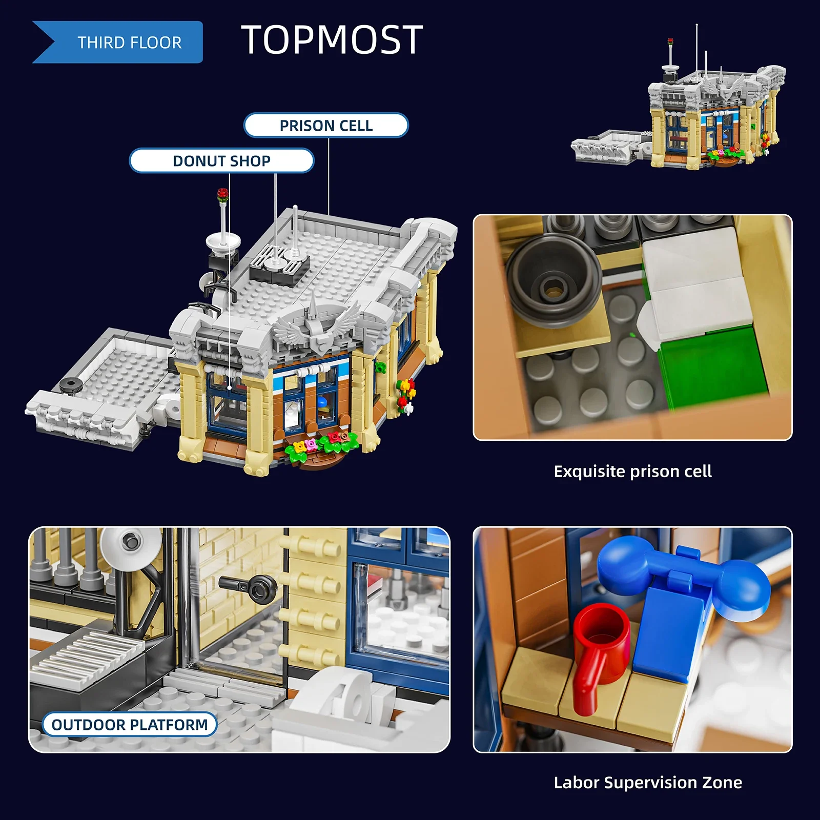 Town Police Station with 6 Figures Modular Buildings Blocks City Center Street View Apartment Store Architecture Brick Model Kit Boys Toy Adults Kid Gift 3111PCS view 6