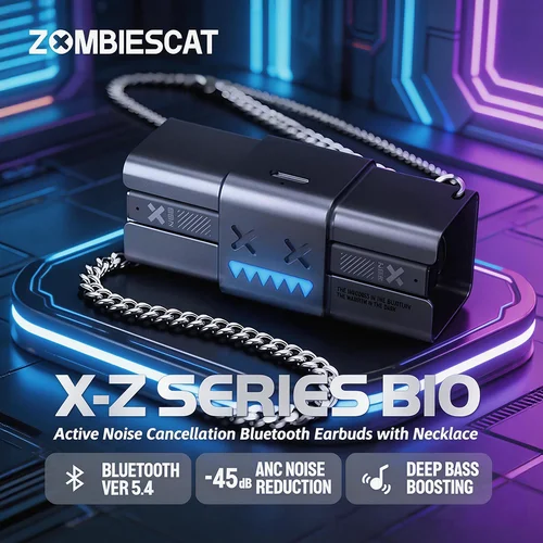 Imagen 1 del producto Audífonos Zombescat B10 con Cancelación Activa de Ruido (ANC) de -45dB, Diseño de Collar, Bluetooth 5.4, Graves Profundos Potenciados