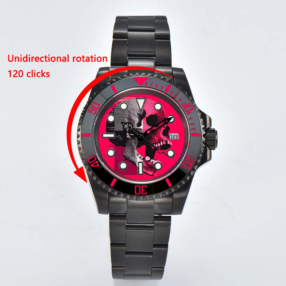 40mm Creative custom NH35 watch Color pattern printing dial Stainless steel sapphire glass Blue luminous NH35 Movement DIY watch view 5