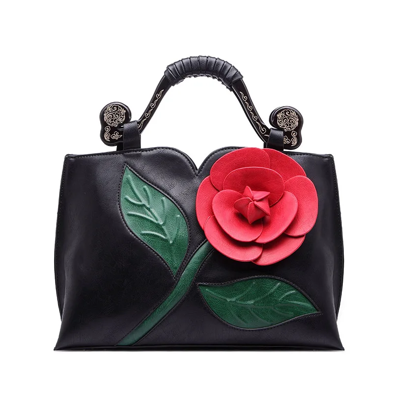 2024 Women New Fashion Big Flowers Retro Ladys Tote Bags  Handbags ShoulderBag Dress Party Club Bag with Temperament Handle