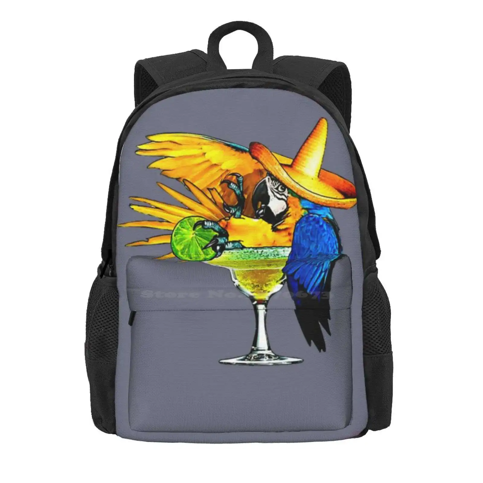 Parrot Drinking Tequila Hot Sale Schoolbag Backpack Fashion Bags Jimmy Buffett Beach Margaritaville Surfing Shark Tropical