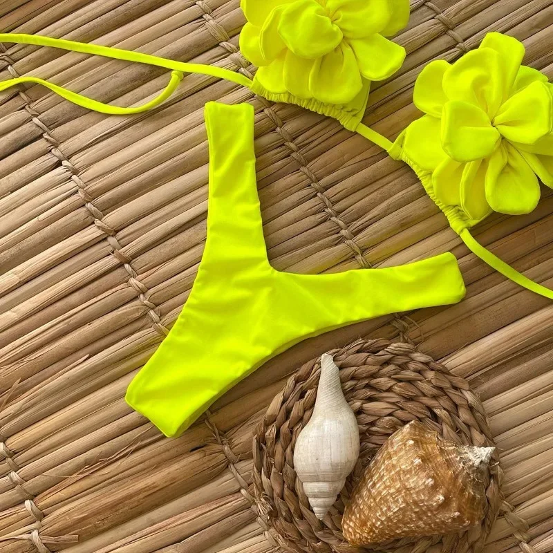 Sexy Floral Micro Bikini 2024 Women Swimsuit Female Swimwear Thong Yellow Bikinis Set Brazilian Beach Wear Bathing Suit Biquini