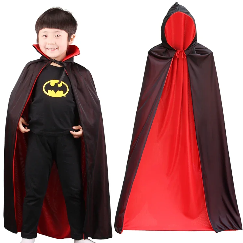 Capa de vampiro reversível para col montant pour enfants e adultos, noir et rouge, Fantasia de festa de Halloween