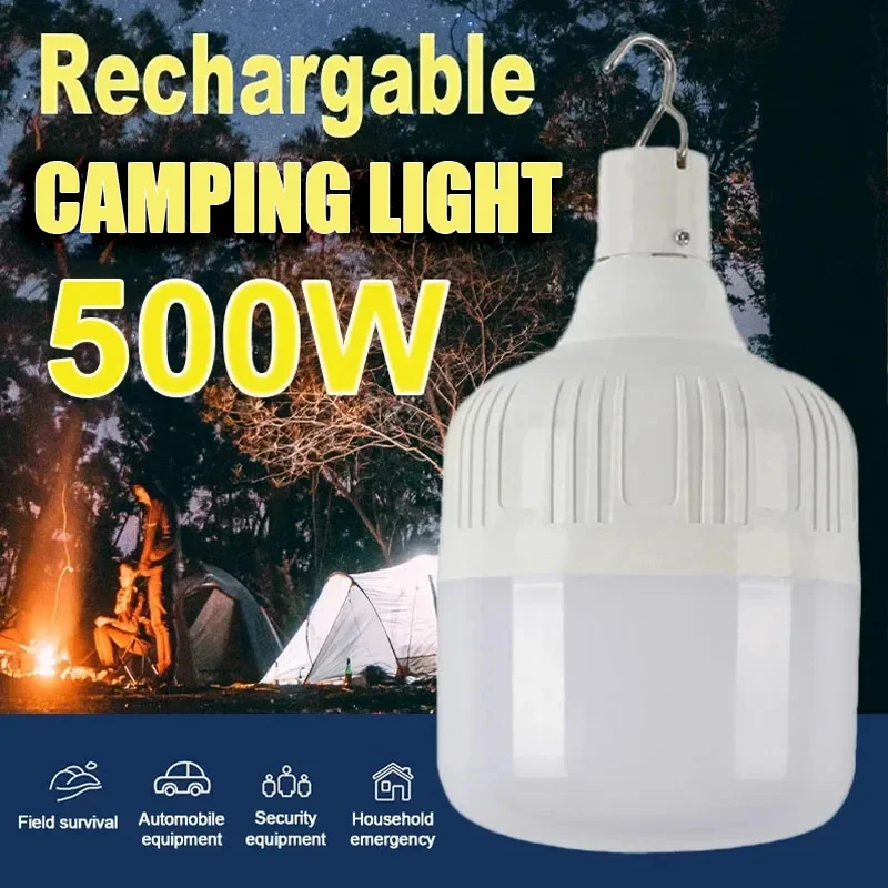 High Power 500W LED Light Charging Emergency Lamp Outdoor Portable Lanterns BBQ Camping lamp Search Light Emergency Bulb Llavero