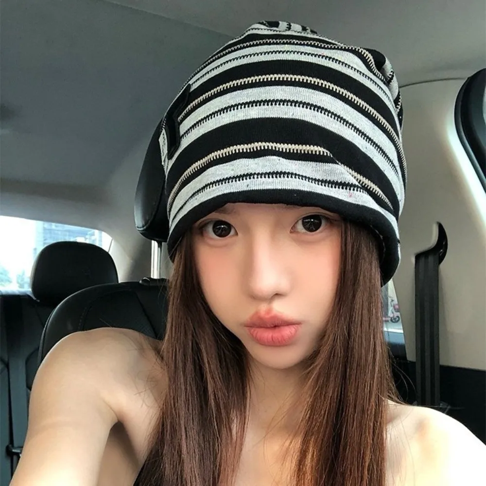 

Vintage Korean Y2k Striped Cap Soft Breathable Baggy Strip Hat Slouchy Spring Autumn Beanie Hats Female