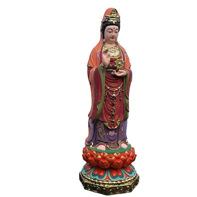 Hand-Carved Wood Guan Yin Statue - 11.8