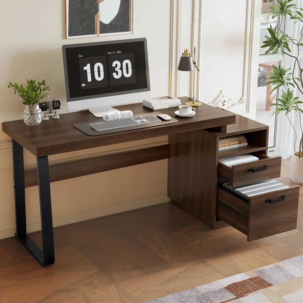 مكتب حديث بأسلوب بسيط، سطح مكتب MDF مع أنبوب فولاذي عالي الجودة، متين للغاية، تصميم تخزين، درج بدون ضوضاء