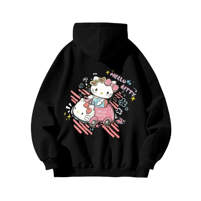 Sudadera con capucha Sanrios Hello Kitty para niñas, abrigo de algodón holgado de otoño e invierno, jersey bonito para parejas, Tops perezosos, ropa