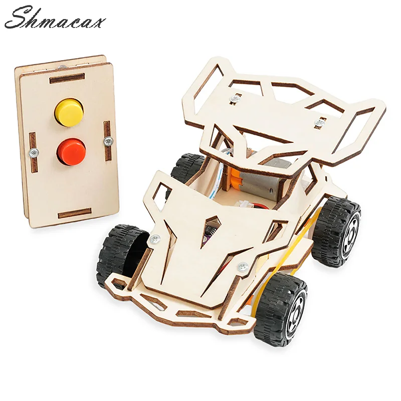 DIY Wooden Remote Control Car Wooden Four Wheel Drive Racing Assembling Science Experiment Kits KIDS STEM Educational Toy