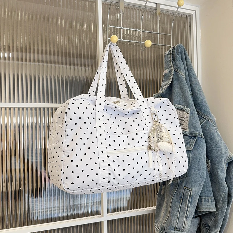 Women Casual Handheld Luggage Pouch Large Capacity Sweet Polka Dot Print Handbag Multi-Functional Travel Date Shopping Handbags