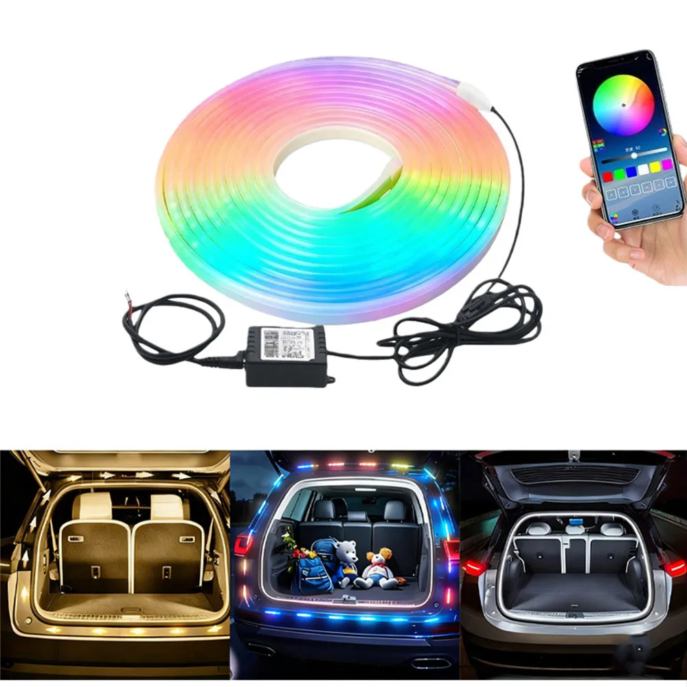 

Приложение rgb, световая полоса багажника, светодиодный декоративный светильник, 4 м, задний фонарь, разноцветный, окружающий свет сканирования, освещение салона автомобиля, универсальное