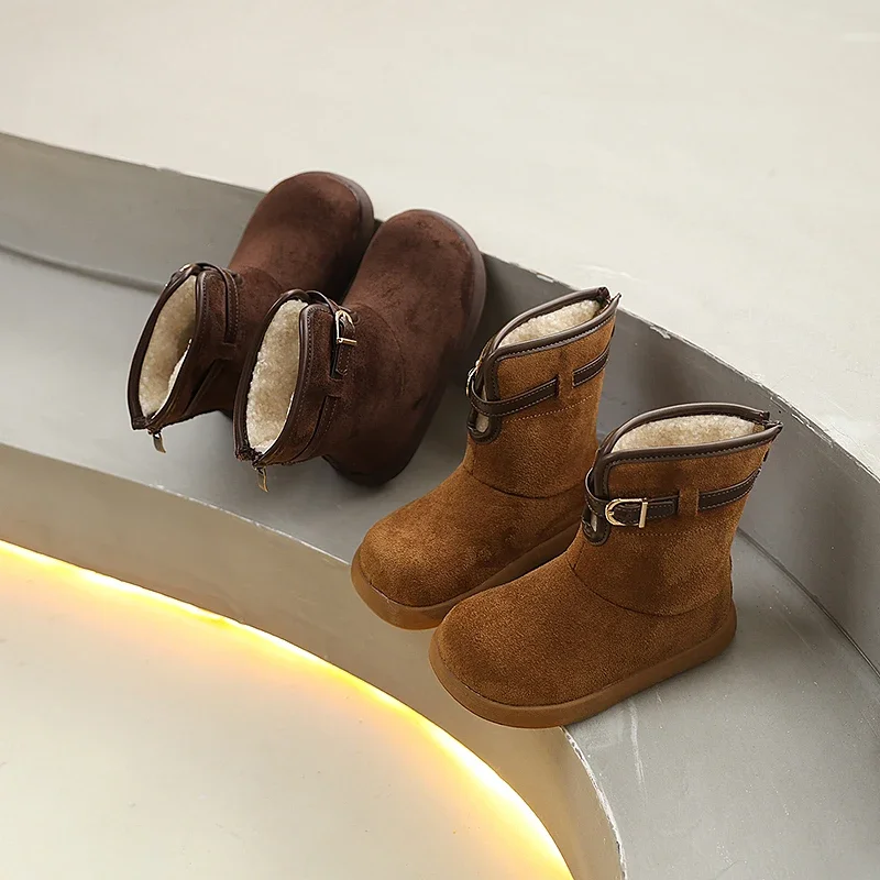 Winter Children Patchwork Cotton Boots Fashion Soft Girls Furry Plush Boots Causal Platform Kids Warm Mid-calf Boots Non-slip