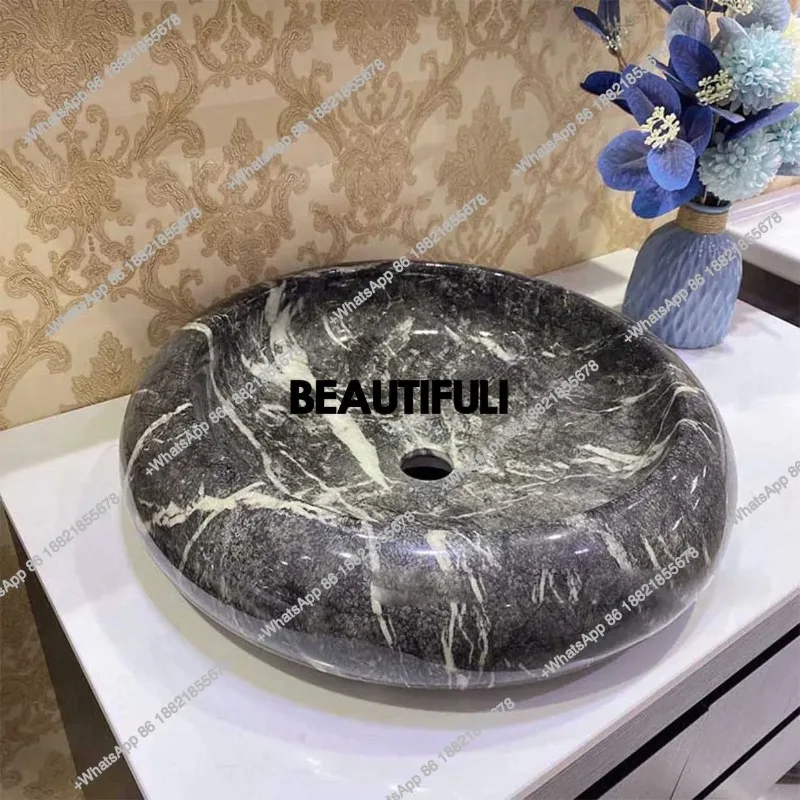 

R Black Countertop Washbasin Toilet Balcony Ceramic Wash Basin Round Art Basin Countertop Sinks