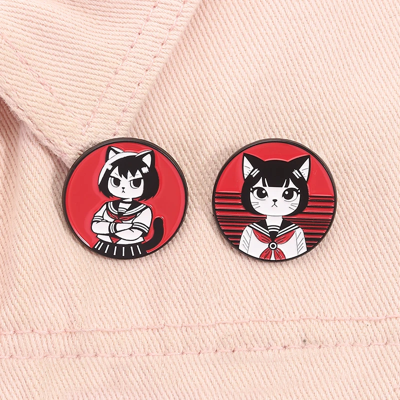 Anime Manga Cat Girl Enamel Pins Otaku Japanese Culture Loves Metal Brooches Lapel Badge Fashion Jewelry Gifts for Friends