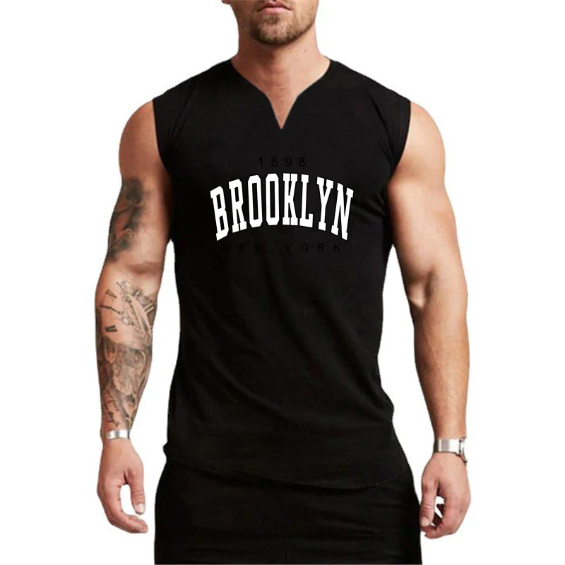 Summer Casual Comfortable V-neck Vest Men's Exercise Fitness Moisture-absorbing Sweatshirt Cotton Breathable T-shirt