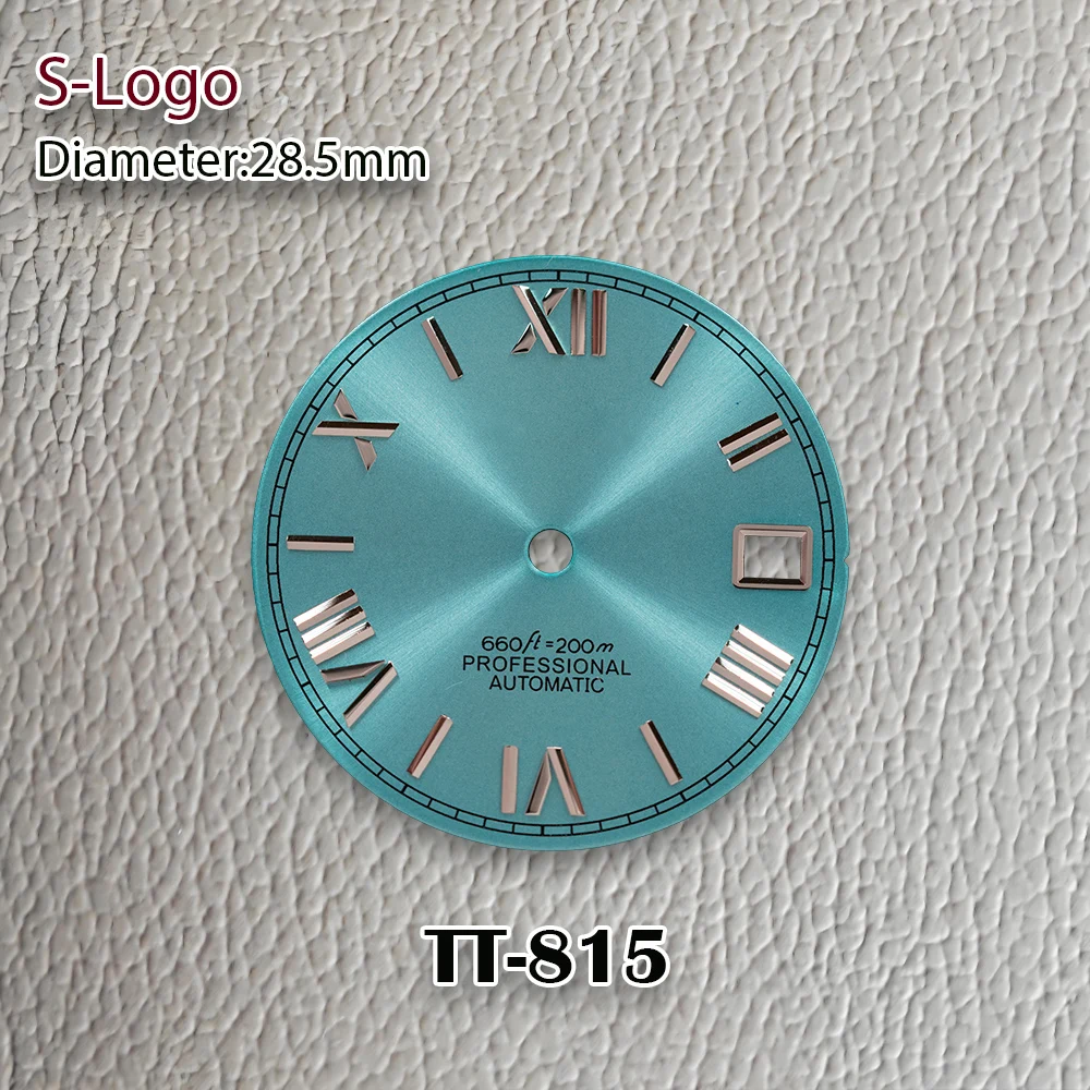 28.5 مللي متر S شعار NH35 الطلب T-iffany الهاتفي الأزرق الهاتفي صالح NH36 4R 7S حركة لا مضيئة ساعة عالية الجودة تعديل الملحقات