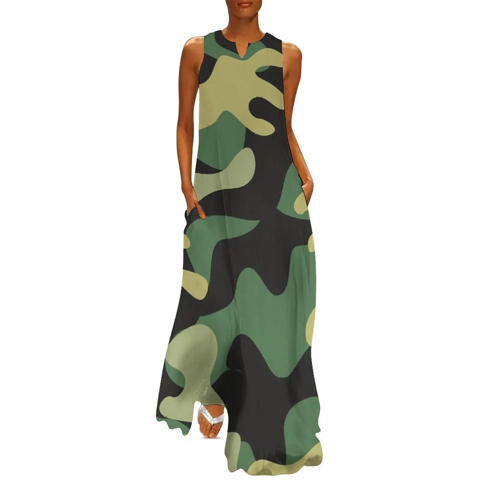 Army Camo Dress Summer Camouflage Street Wear Boho Beach Long Dresses Woman Vintage Maxi Dress Gift