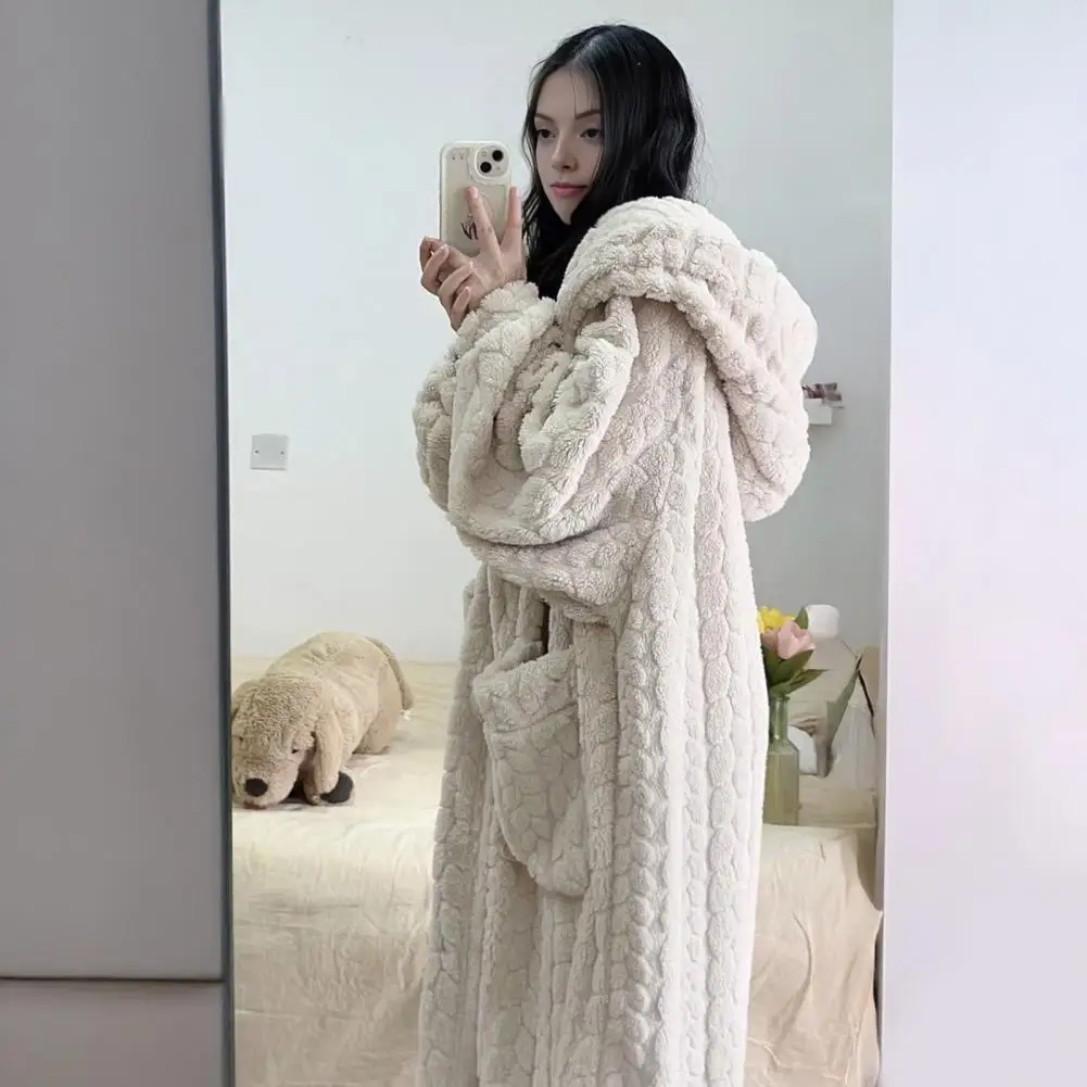 Camicia da notte da donna Pigiama in pile corallo Camicie da notte in pile di flanella da donna accoglienti Manica lunga Abito abbottonato con cappuccio per il calore