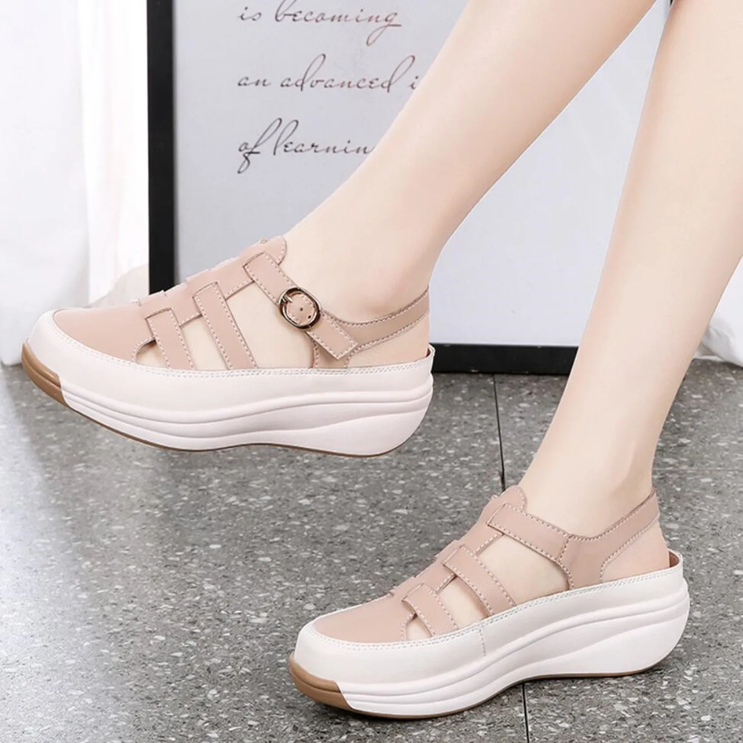 Summer Genuine Leather Peep Toe Wedge Sandals Women Hollow Platform 4cm Sports Sandlias Woman Fashion Outdoor Casual Beach Shoes