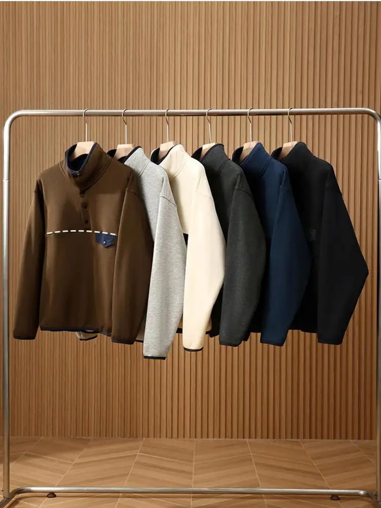 

Retro Japanese Style Thickened Winter Hoodie Outdoor Sports 3D Tailoring Composite Lamb Velvet Jacket for Men Collar Sol...