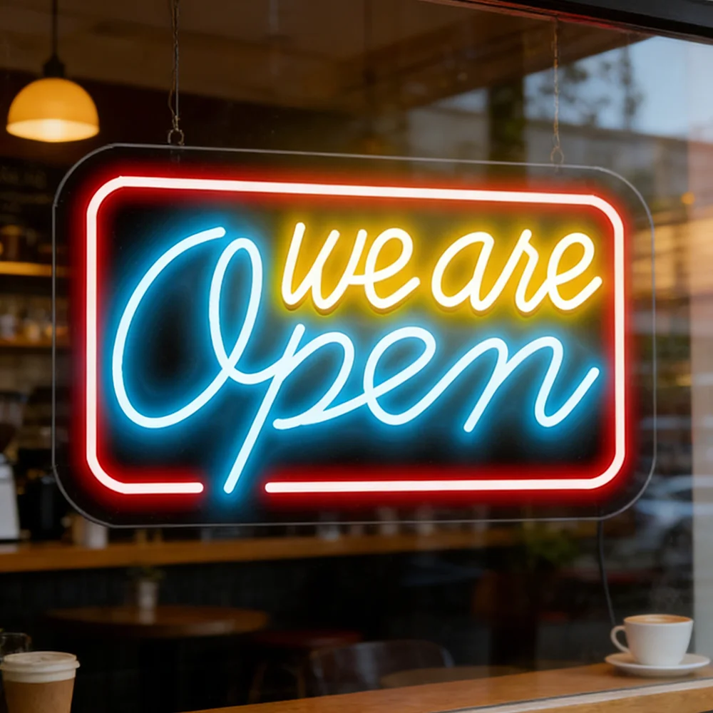 

Business Open Neon Sign LED We Are Open Sign Super Bright Visible Open Neon Sign Red Blue Yellow with ON/OFF Switch Powe