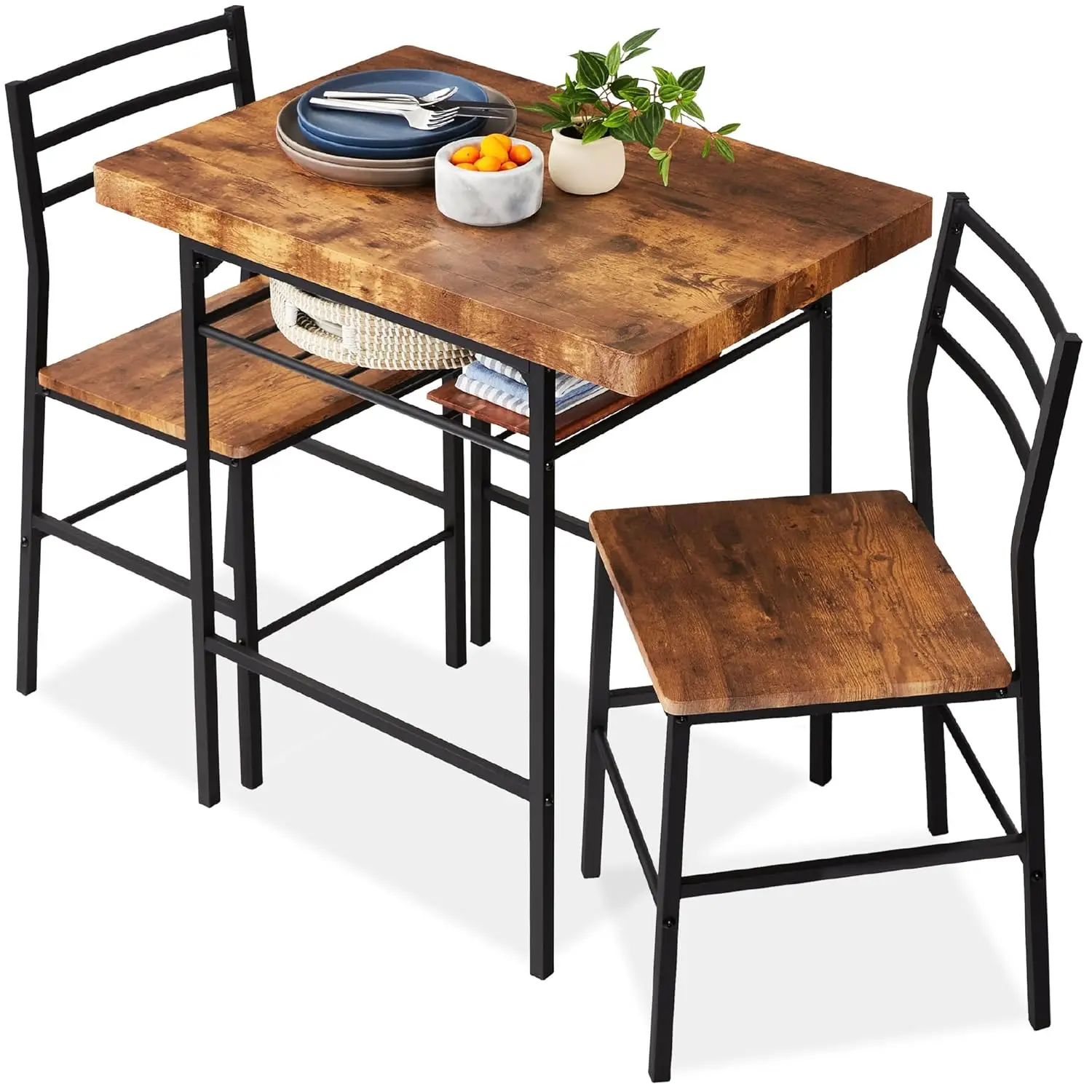 

3-Piece Modern Dining Set, Space Saving Dinette for Kitchen, Dining Room, Small Space w/Steel Frame, Built-in, Customized