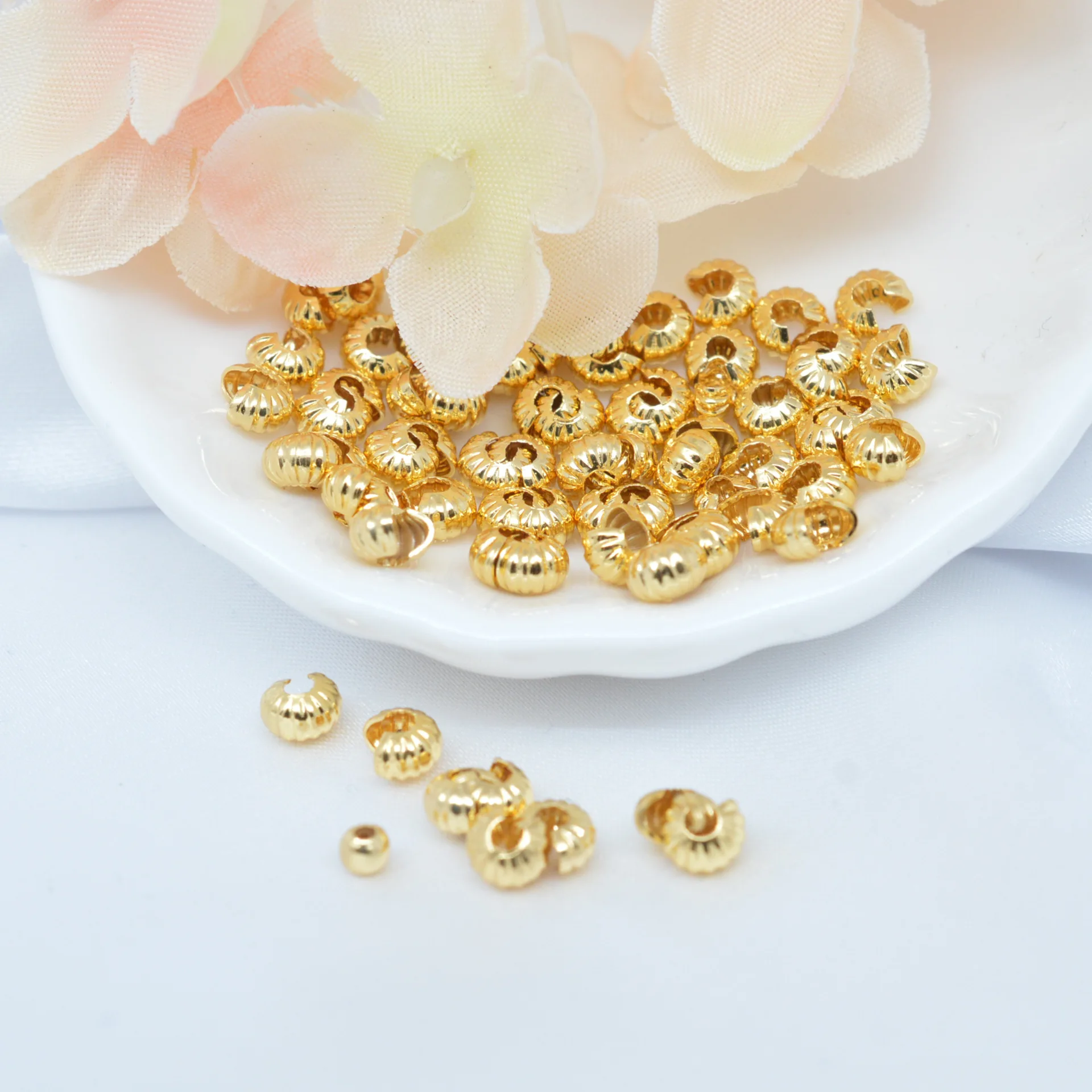 300pcs DIY Accessories Color Preserved Pumpkin Pattern Open Beads Vertical Crescent Buckle Necklace Bracelet End Loose Beads