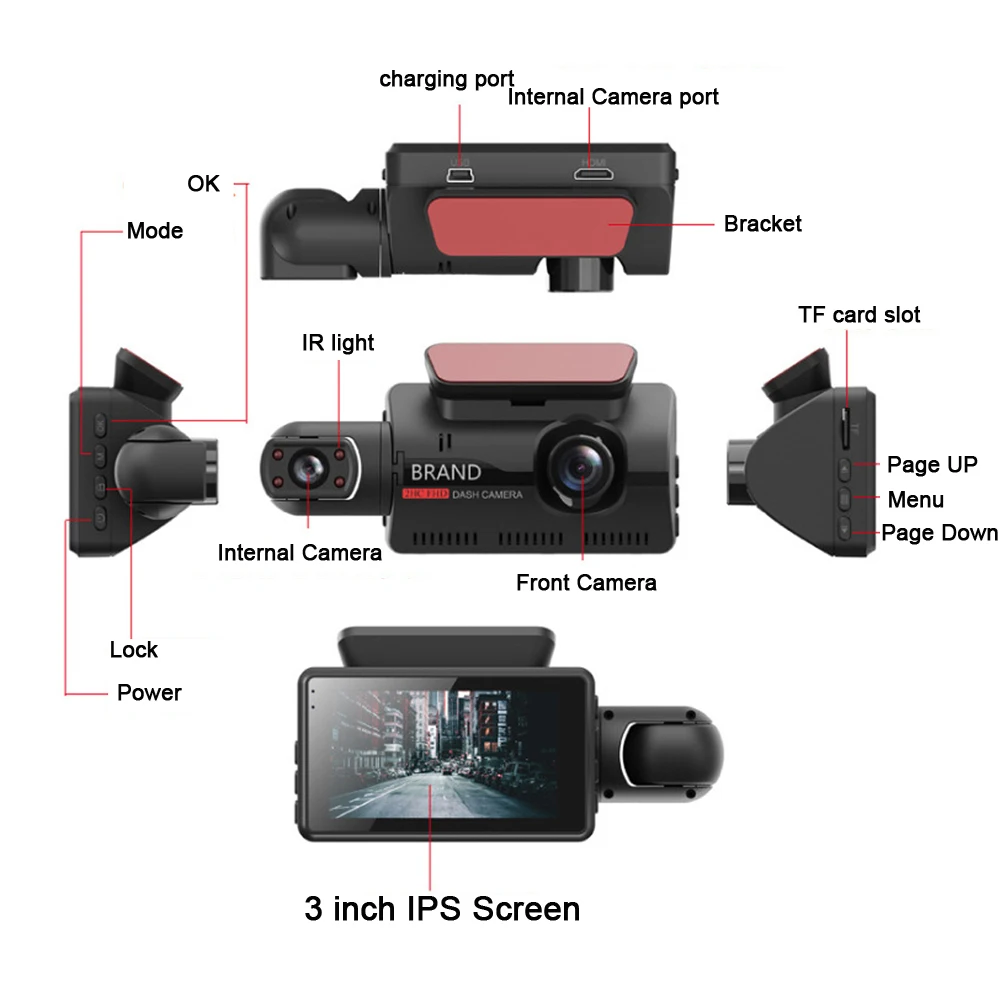 자동차 비디오 녹음기 대시 캠, FHD1080P 대시 캠, 자동차 블랙 박스, 3 인치 IPS 자동차 카메라, 녹음기 G-센서 루프 녹화, 자동차 Dvr, 2 렌즈