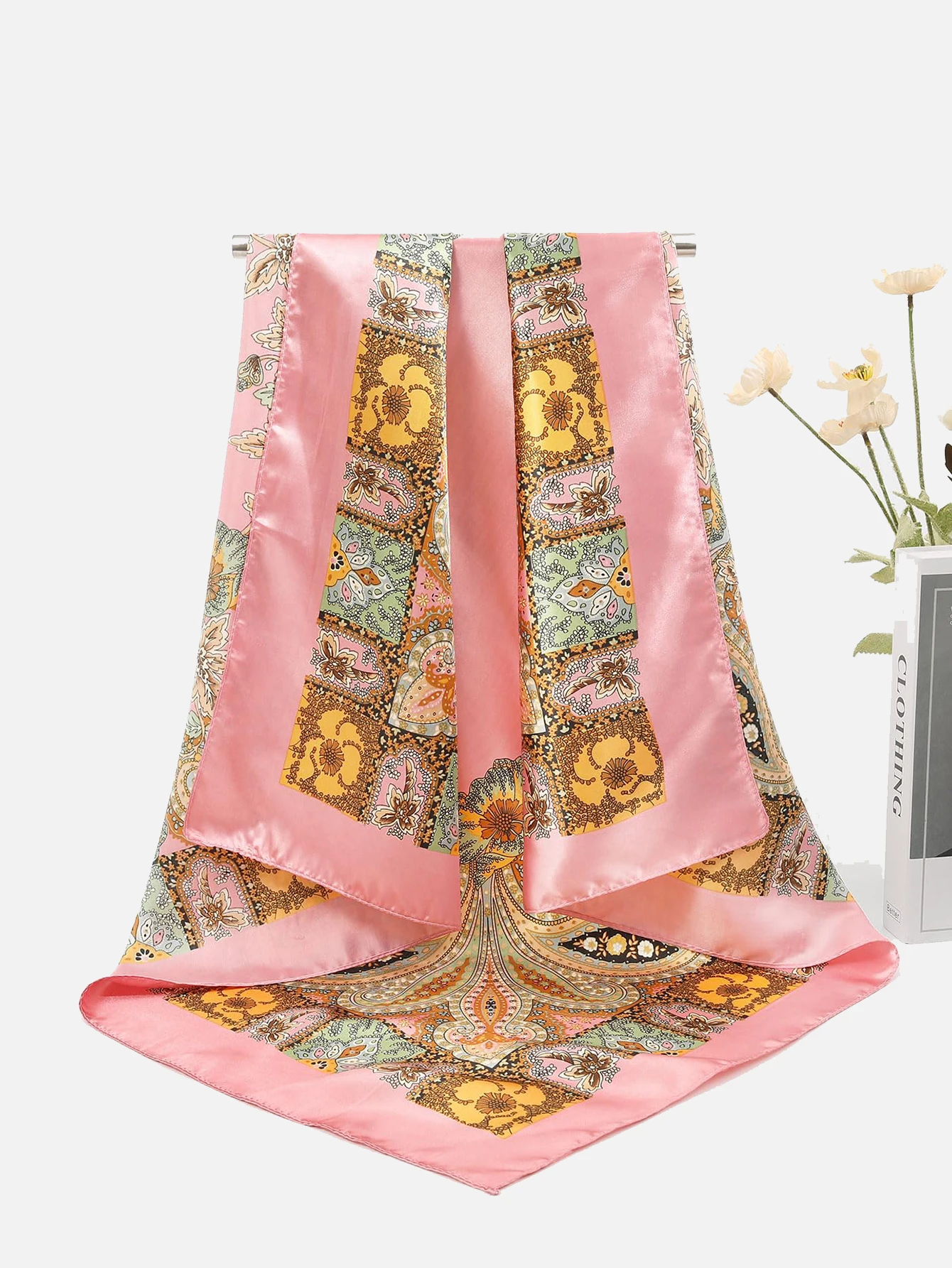 4 قطعة/المجموعة نابضة بالحياة الأزهار الشعر وشاح البوهيمي الساتان الحجاب مربع عقال حزب أغطية الرأس عمامة هيرباند خوذة #2