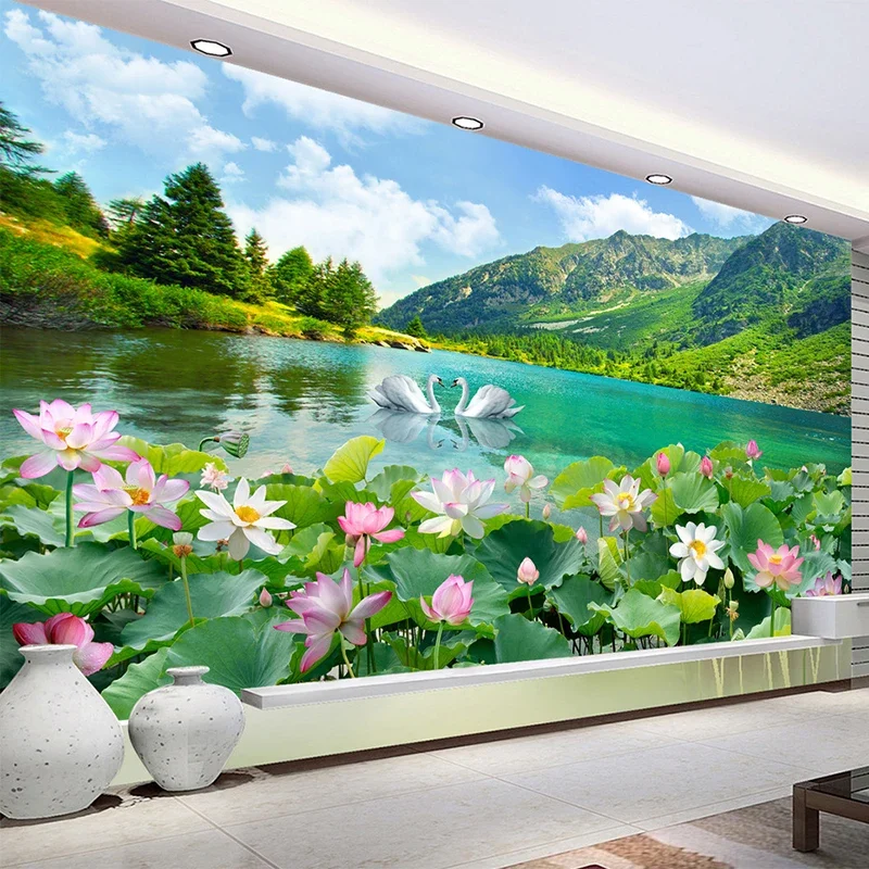 Custom Photo Wallpaper 3D Nature Landscape Swan Lake Murals Living Room TV Sofa Background Wall Cloth Classic Home Decor Fresco