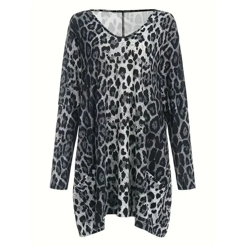 Women's Casual Plus Size 1XL-5XL Christmas Printed Pocket Long Sleeved T-shirt  Ladies Autumn New Home Clothes Tops