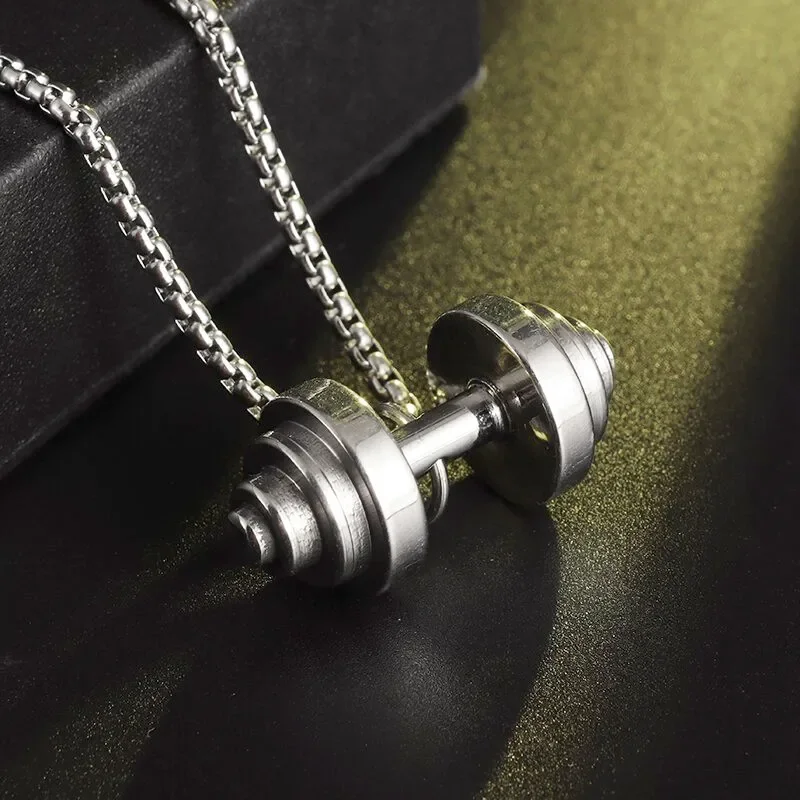 Stainless Steel Weightlifting Dumbbell Pendant Muscle Man Fitness Bodybuilding Barbell Necklace Women Gym Sports Jewelry