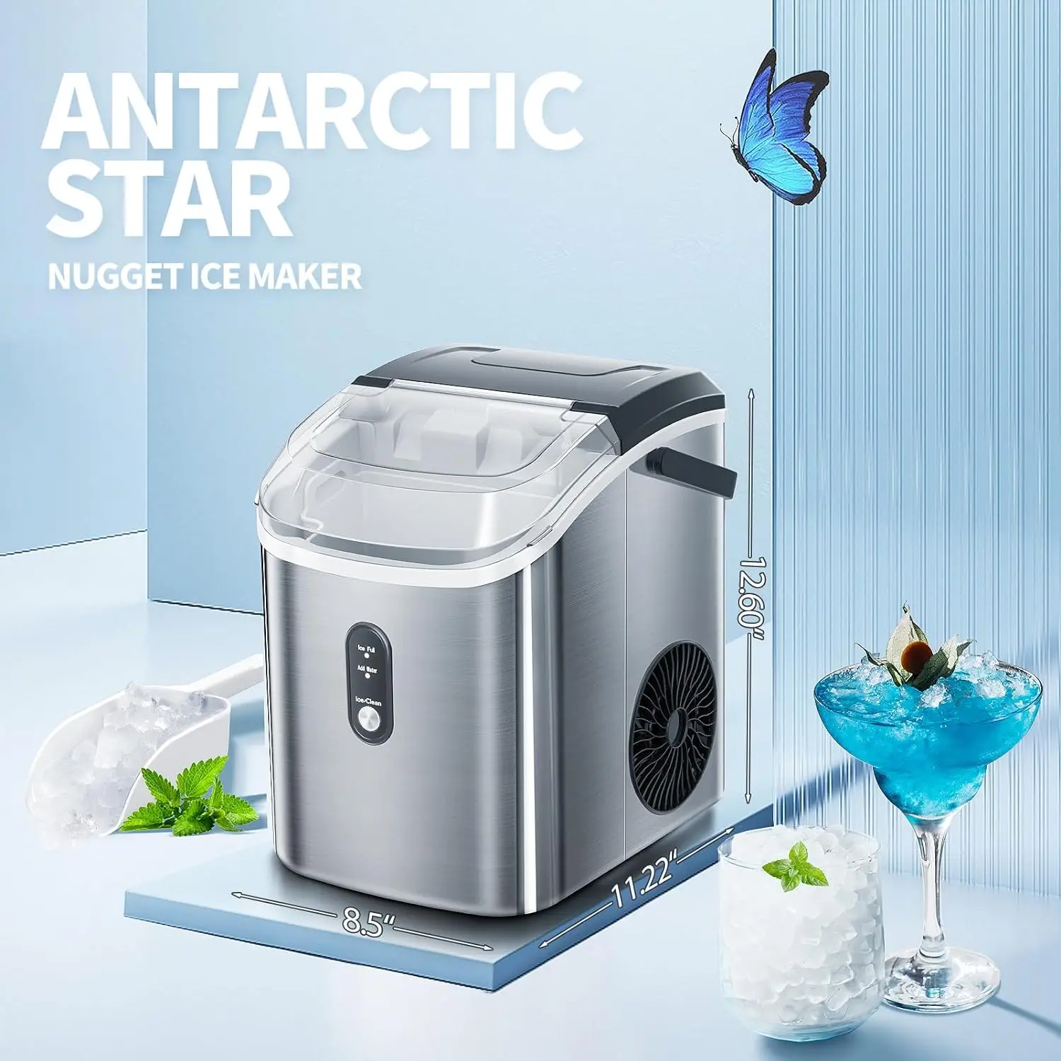 Nugget Countertop Ice Maker com Soft Chew Ice, máquina de gelo portátil, auto-limpeza, operação de um toque, 34 lb, 24 horas