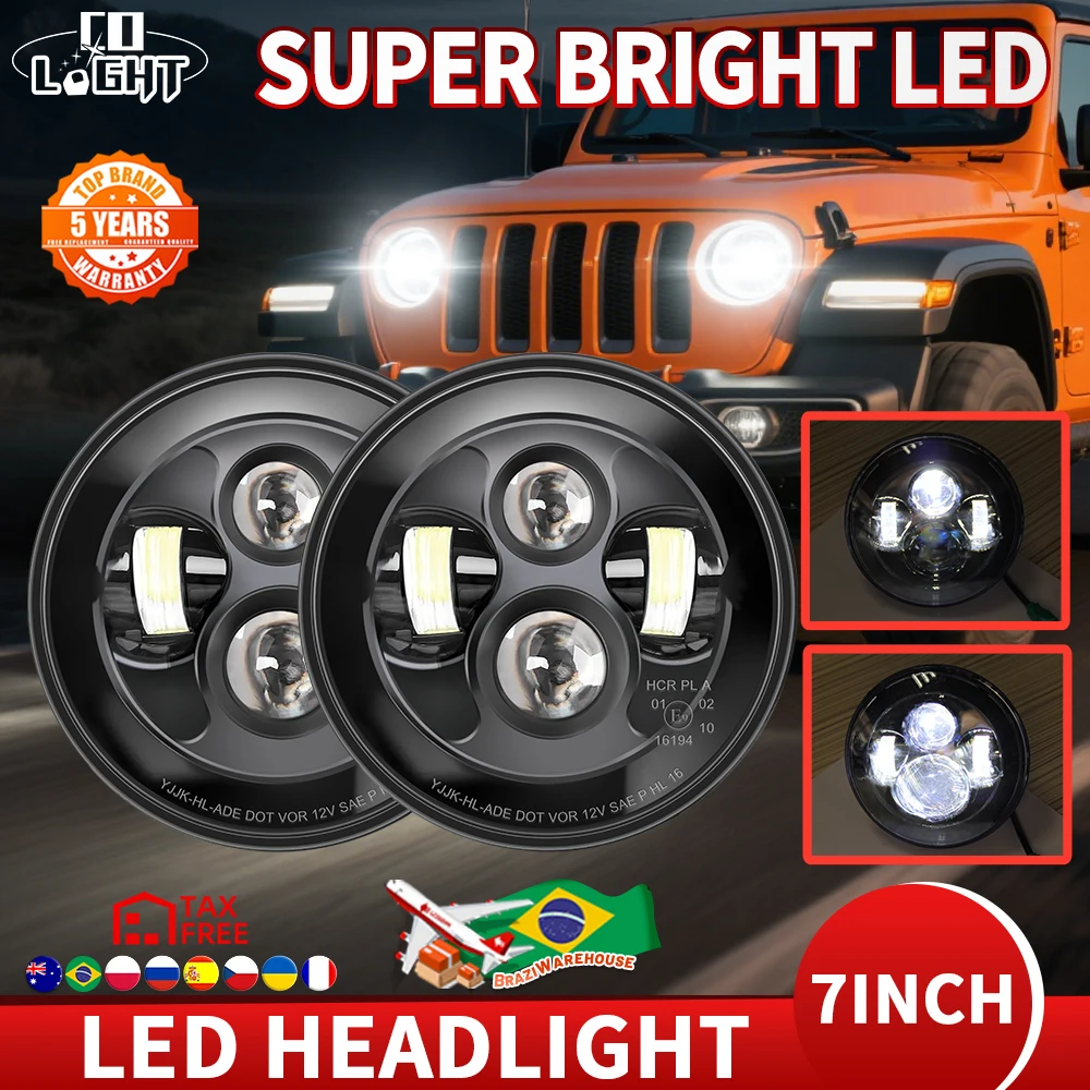 CO LIGHT 7inch LED Headlight 80W DRL Halo Angle Eyes Led Headlamp 12V 24V DOT E9 High Low Turn Signal for Jeep Offroad 4x4