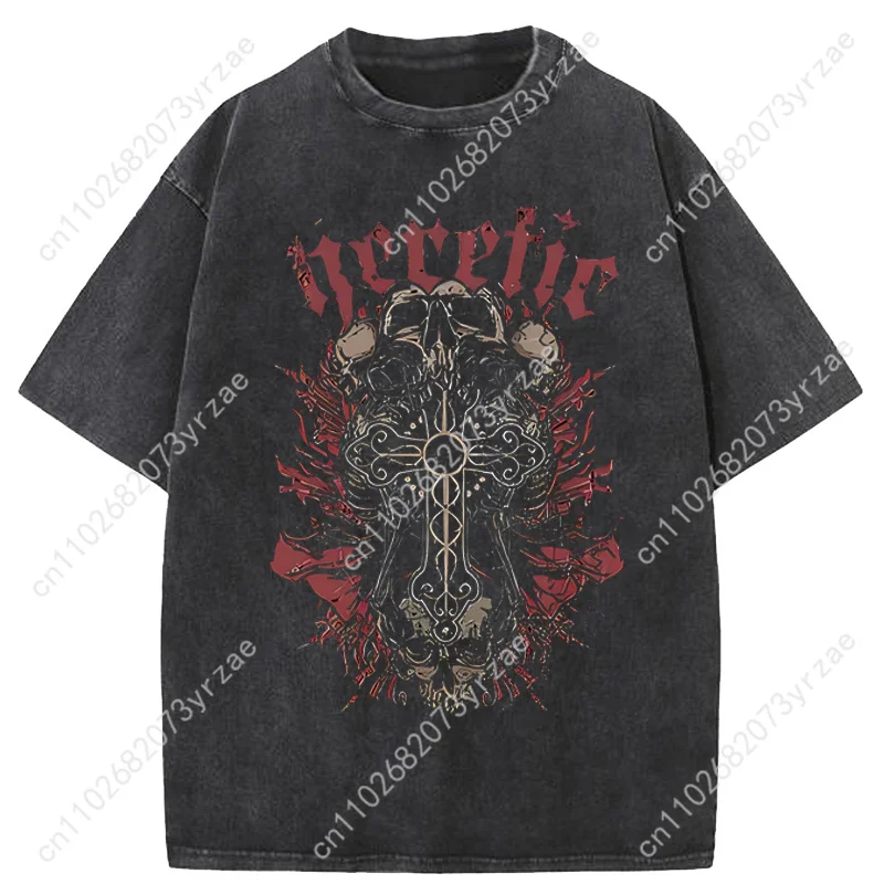 

Футболка с черепом ужасов в стиле ретро для мужчин и женщин, винтажная футболка высокого качества, хлопковая модная футболка с короткими рукавами, мягкие дышащие топы