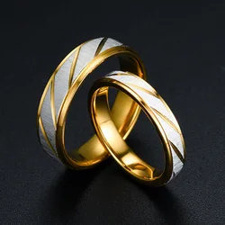 Fashion Stainless Steel Gold Plated Wave Pattern Couple Ring Titanium Steel Wedding Engagement Ring Promise Ring Jewelry Gift