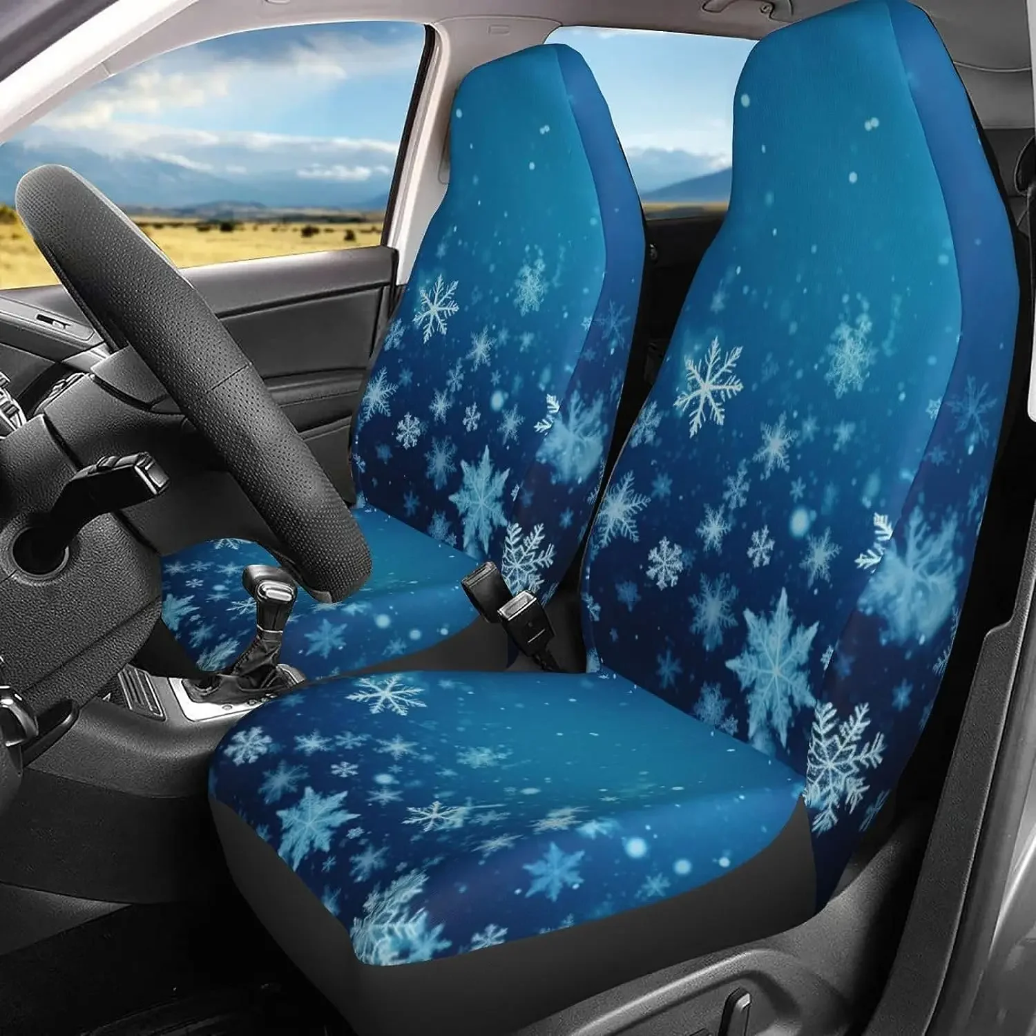 Christmas Winter Snowflakes Car Front Seat Covers 2 Pcs Universal Auto Seat Covers Front Seats Only Four Seasons One Size