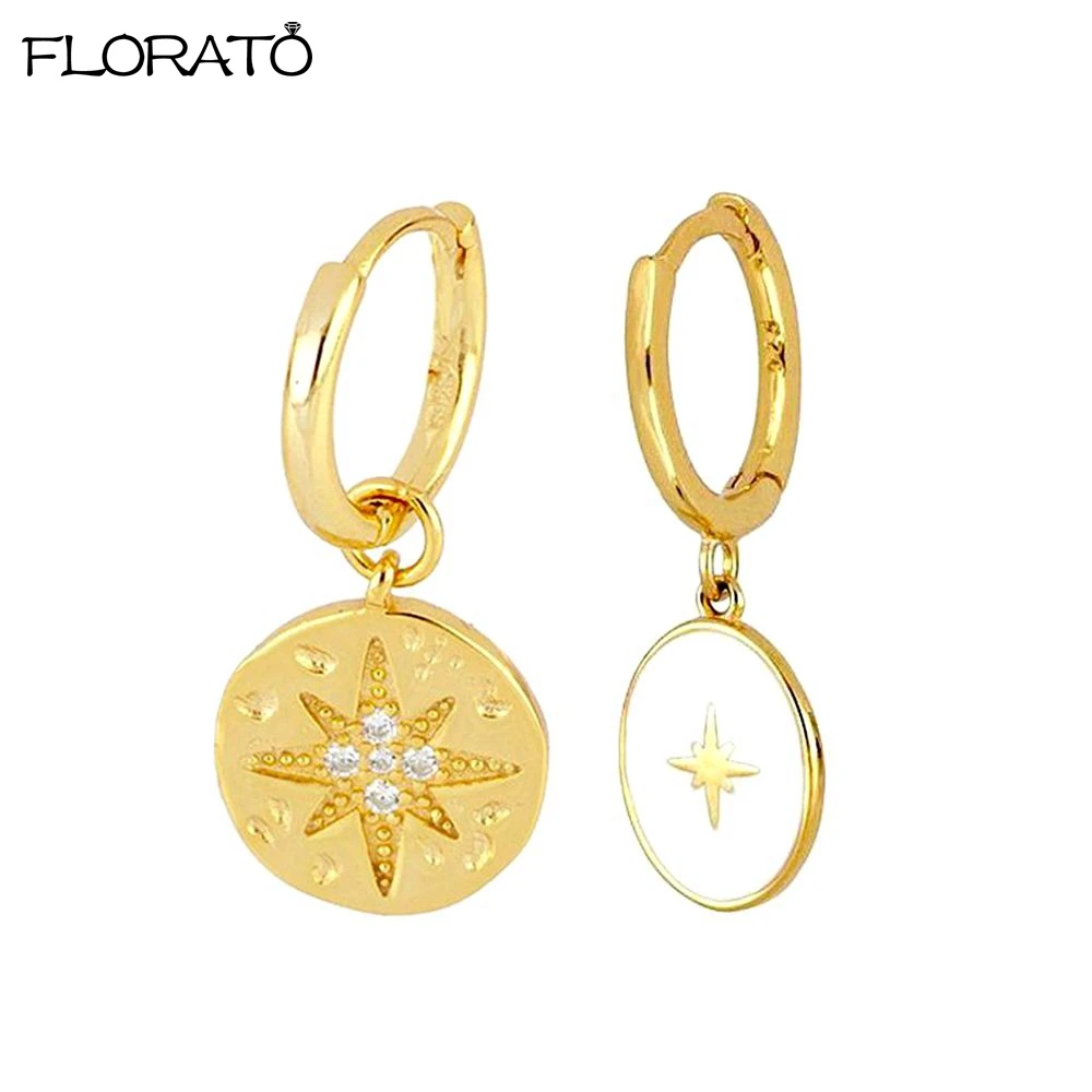 

Round Pendant Earrings 925 Sterling Silver Ear Needle Star Hoop Earrings for Women Fashion Party Jewelry Gifts