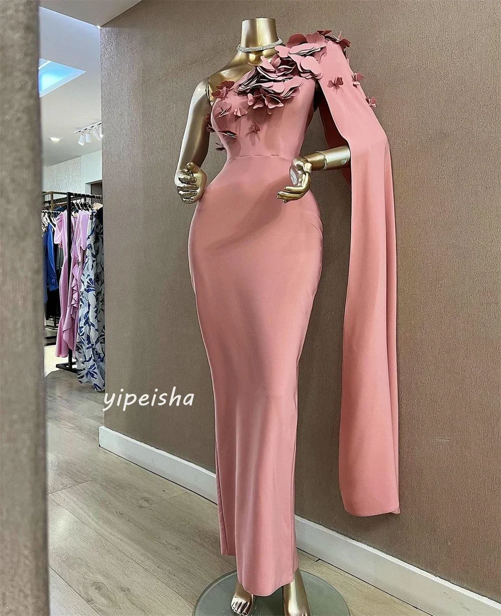 Abito da ballo personalizzato Jersey Fiore increspato da sera A-line Abito monospalla Abiti lunghi Abiti squisiti di alta qualità per le donne