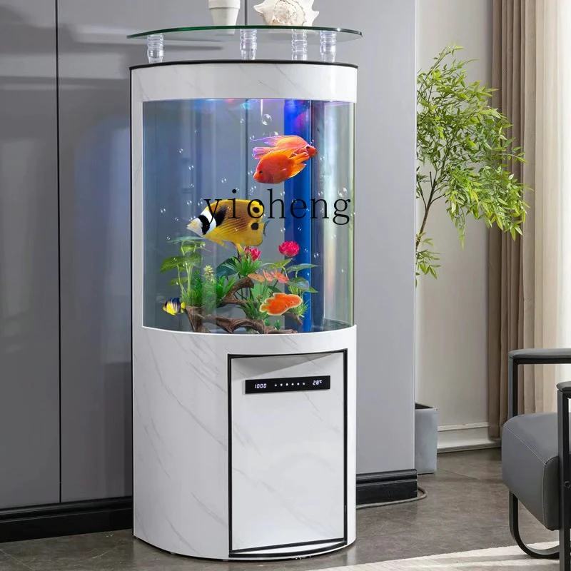 

XL semi-circular arc integrated glass goldfish tank vertical filter against the bottom of the wall lazy water tank