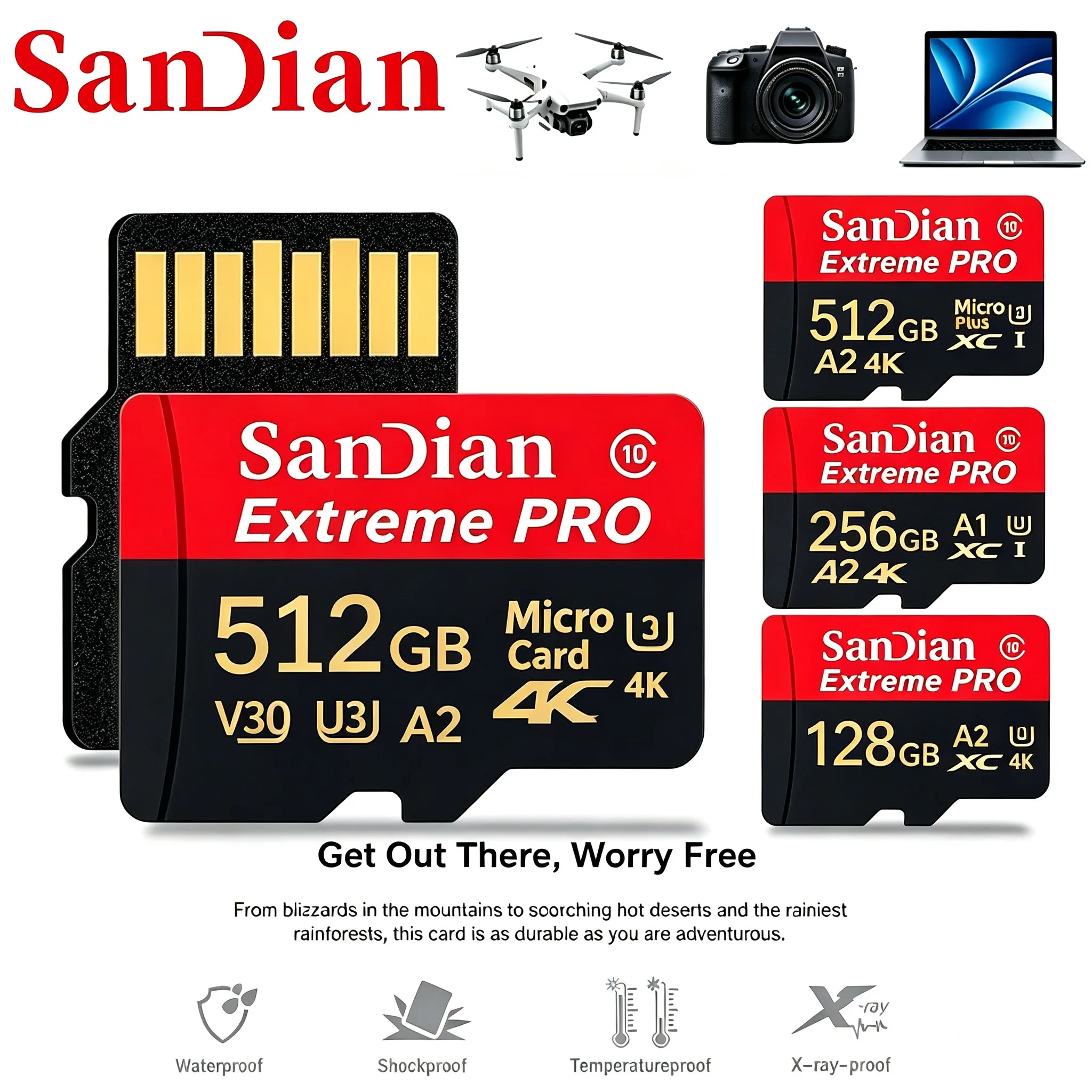 Premium SD Cards 32GB 128GB 64GB TF Cards Memory Card Micro TF SD Card High Endurance A1 4K V60 for Laptop/PC/Car Camera/Toy