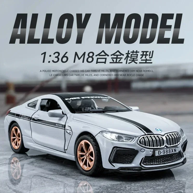 BMW-スポーツカーモデルM8-Diecast金属合金,高シミュレーション,音と光,プルバックコレクション,子供向けギフトおもちゃ,1:36