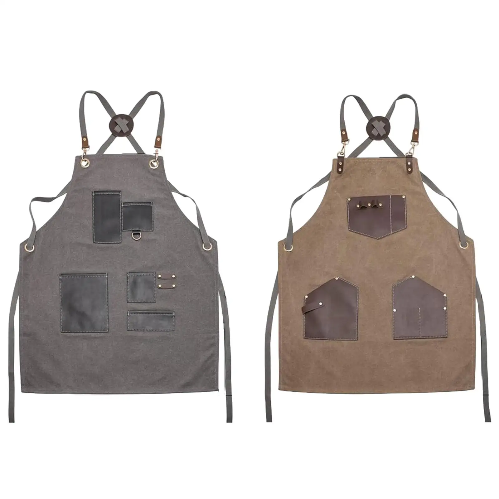 Canvas Apron with Pockets Multiple Pockets Multiuse Adjustable Neck Apron for Service Barbershop Painting Gardening Hairdressing