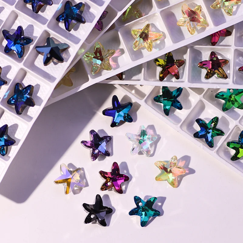 14mm 24pcs/pack double holes crystal starfish pendant charms Austria glass beads rhinestone starfish gens for Jewelry making DIY