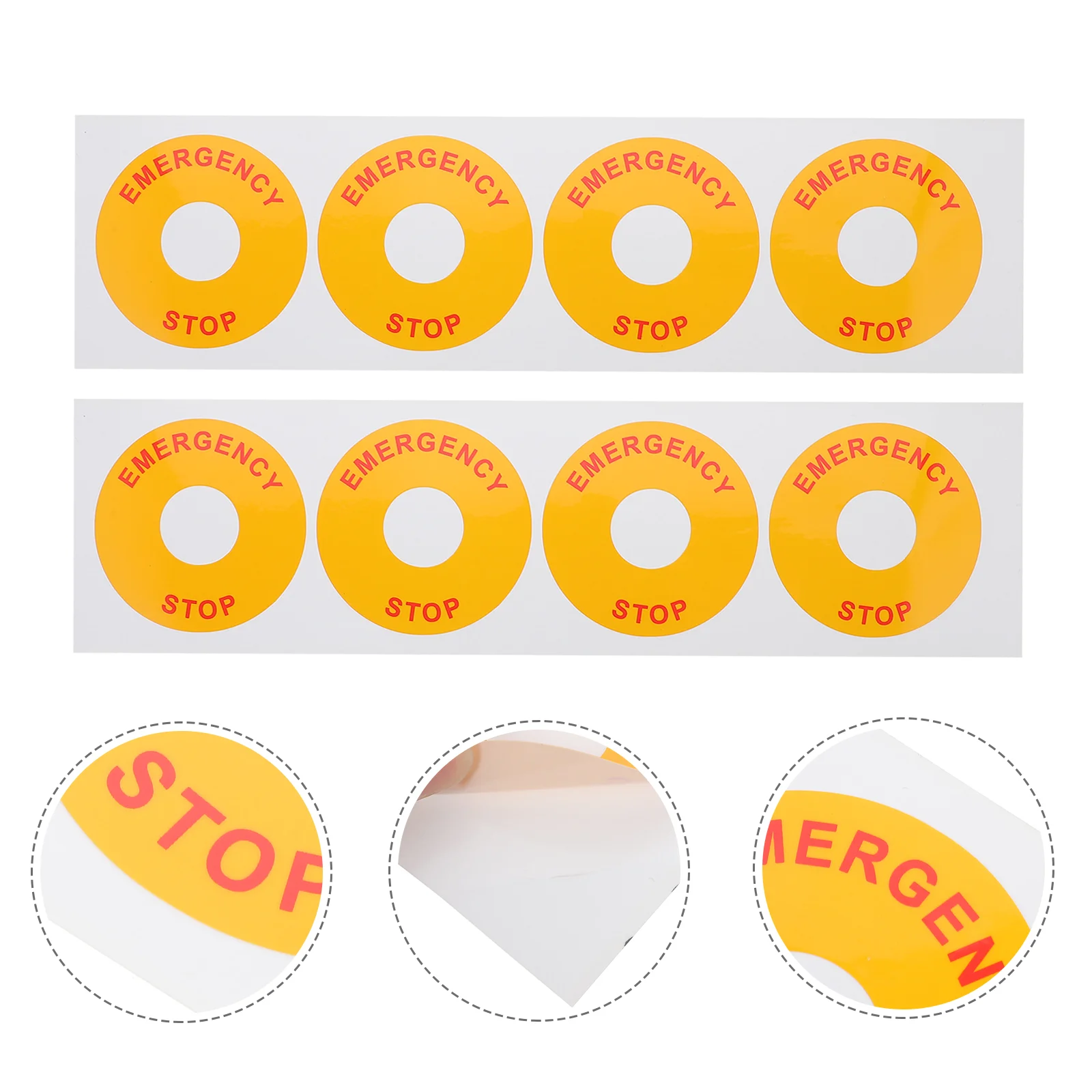 Emergency Stop Aviso Adesivo, Decalque do sinal, Indicador Número Applique, Equipamento de trabalho vermelho, 8 Pcs