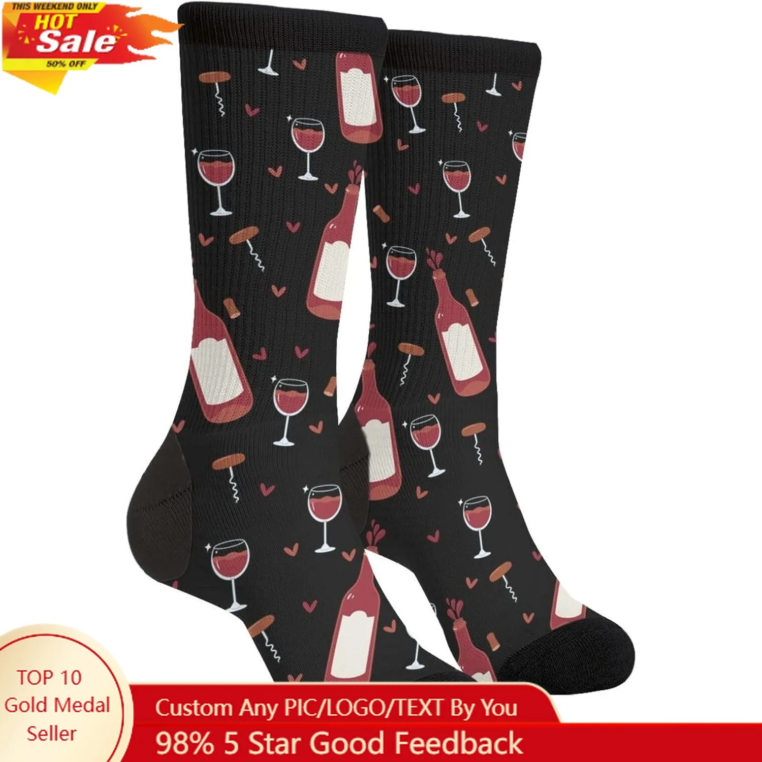 

Wine Lavender Unisex Funny Novelty Socks, Funky Crazy Cool Crew Dress Socks