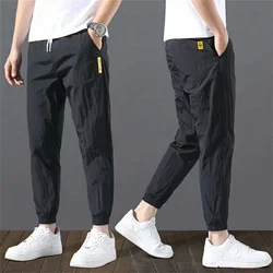 2024 New Korean Ice Silk Elastic Trousers Four Seasons Thin Casual Men'S Loose Straight Large Size Sports Jogging Pants Spring