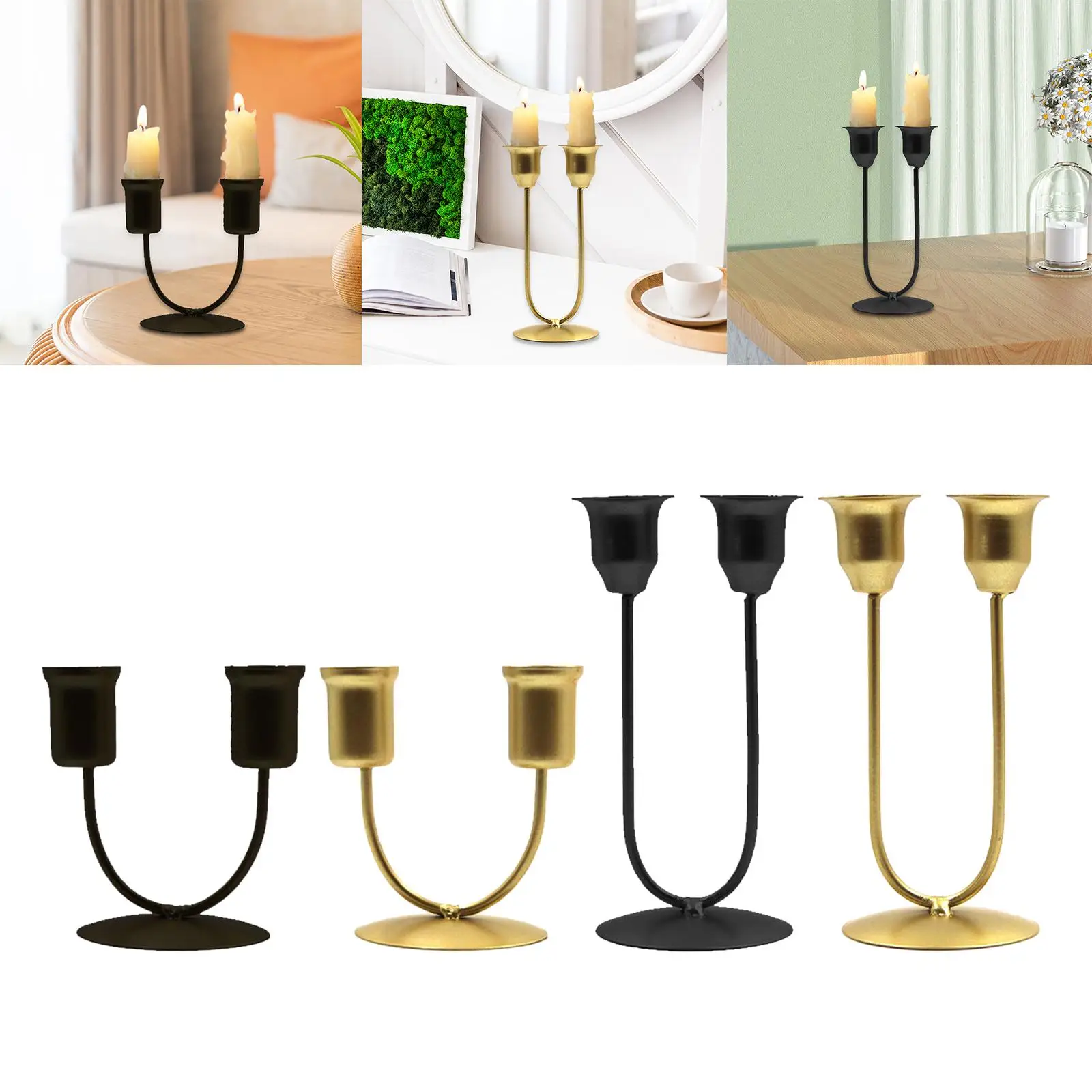 Metal Candle Holder 2 Arm U Shaped Elegant Home Party Candlestick Holder for Party Festival Tabletop Banquet Home Decoration